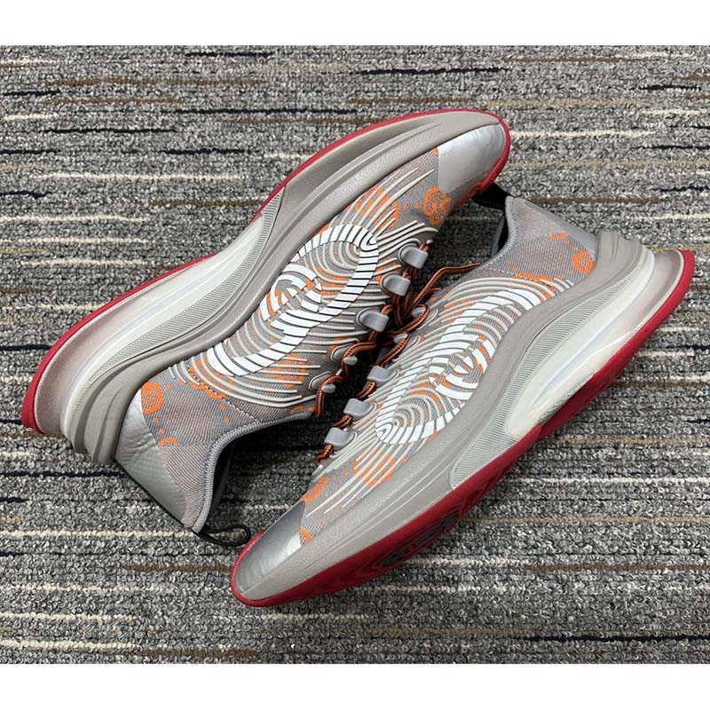 Gucci Unisex Run Sneaker Grey Orange GG Technical Knit Fabric Rubber Interlocking G