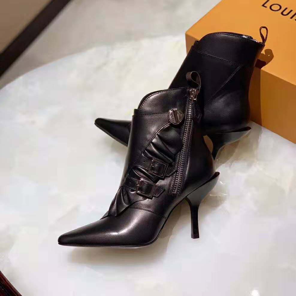 Louis Vuitton LV Women LV Janet Ankle Boot in Black Glazed Calf Leather 9.5 cm Heel