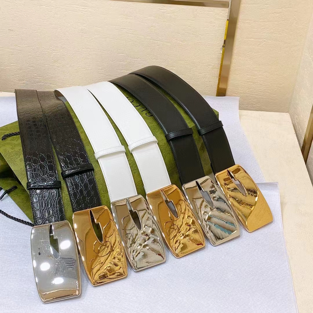 Gucci Unisex GG Wide Belt Retro G Buckle White Patent Leather 4.8 CM Width