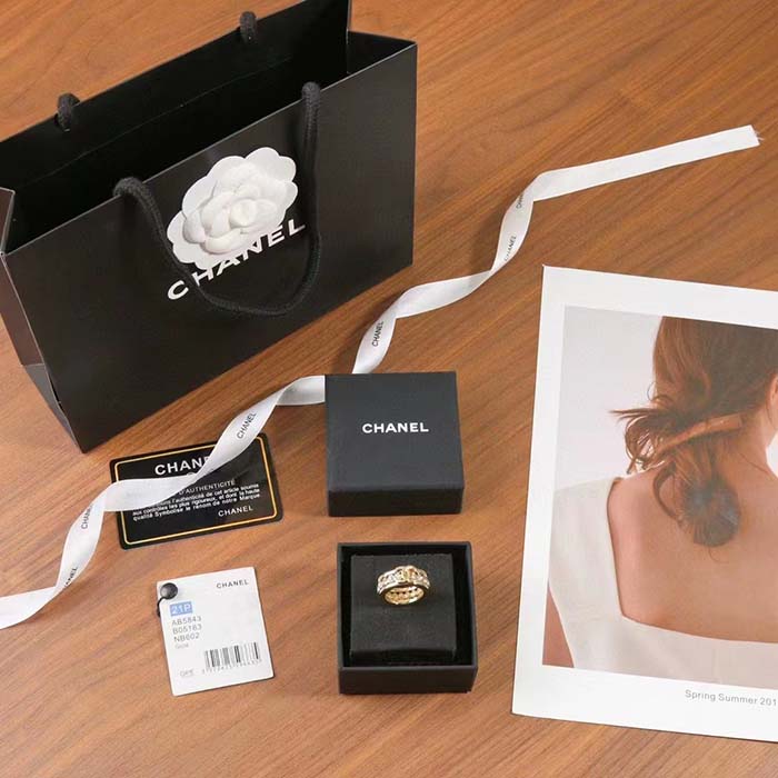 Chanel Women CC Ring Metal Strass Gold Crystal