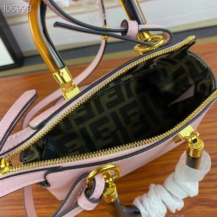 Fendi Women FF By The Way Mini Small Boston Bag Light Pink Leather