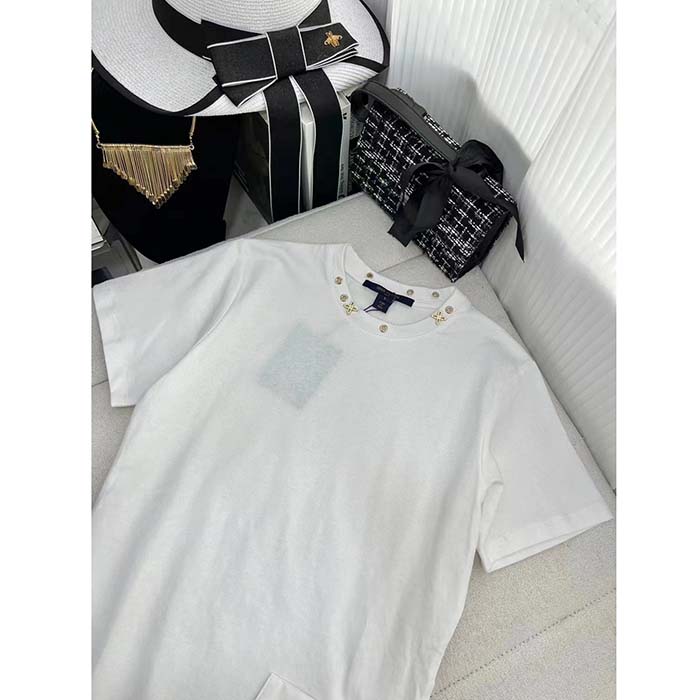 Louis Vuitton Women LV Side Strap T-Shirt Cotton White Regular Fit