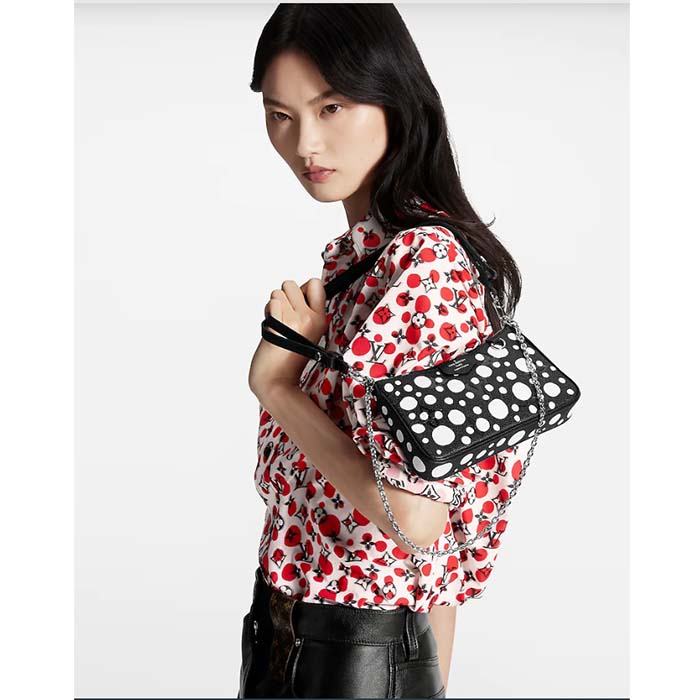 Louis Vuitton LV Women Easy Pouch On Strap Black White Embossed Grained Monogram Cowhide