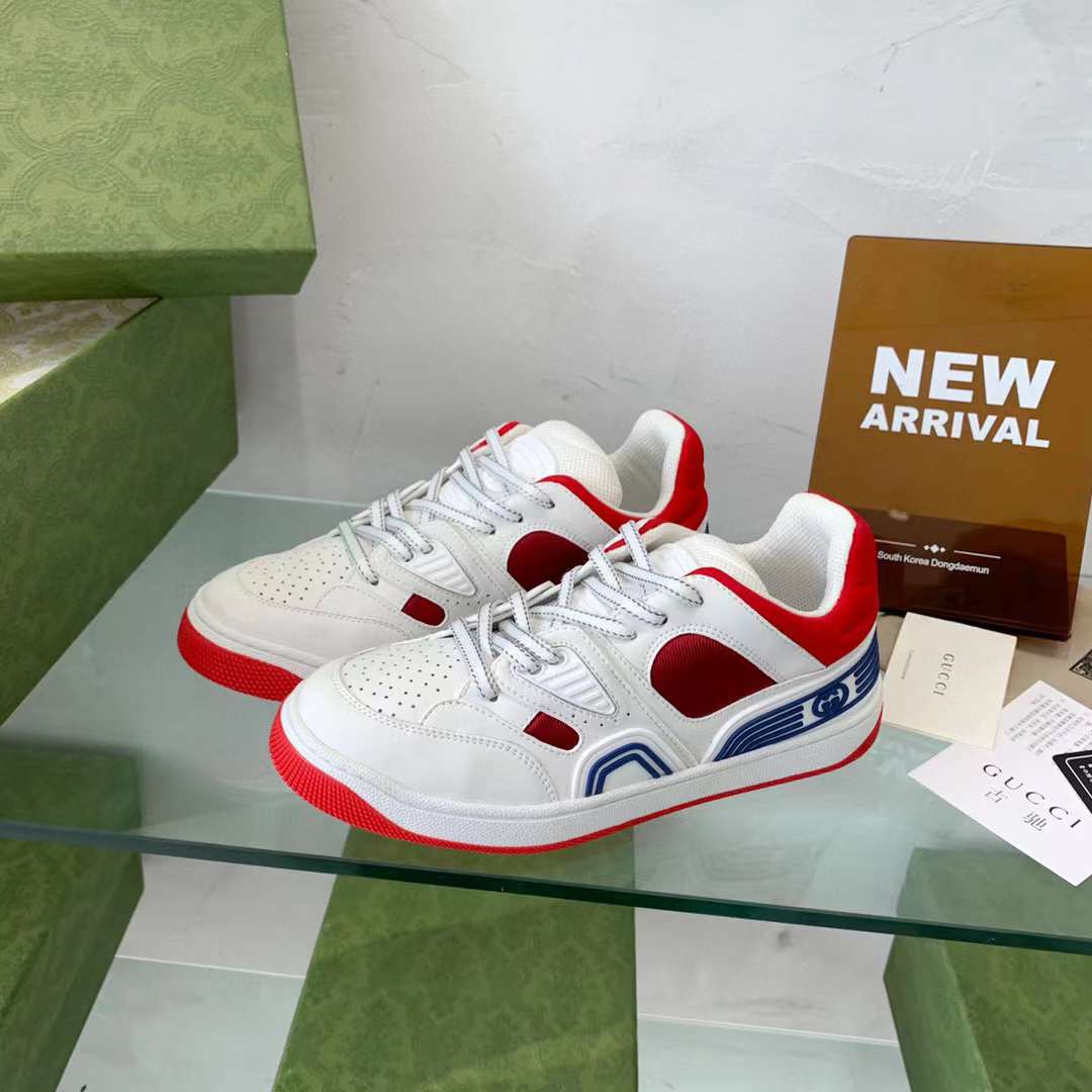 Gucci Unisex Gucci Basket Sneaker Red Mesh Rubber Sole Low 3.3 Cm Heel