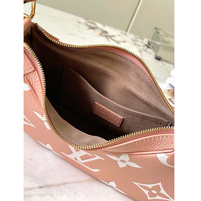 Louis Vuitton LV Women Bagatelle Mini Hobo Handbag Pink Embossed Grained Cowhide Leather
