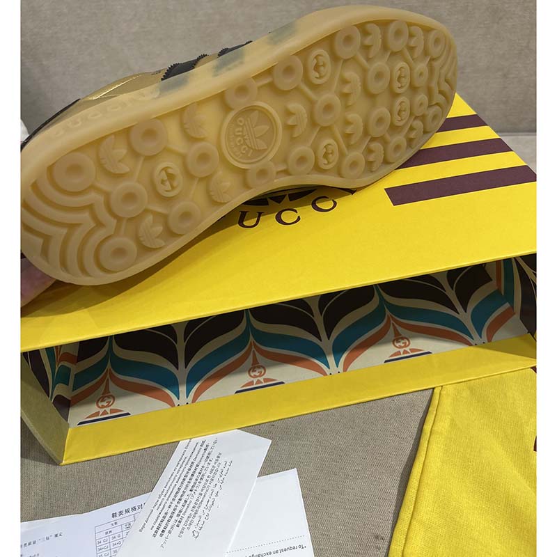 Gucci Unisex Adidas x Gucci Gazelle Sneaker Metallic Gold Leather Low 3.3 Cm Heel