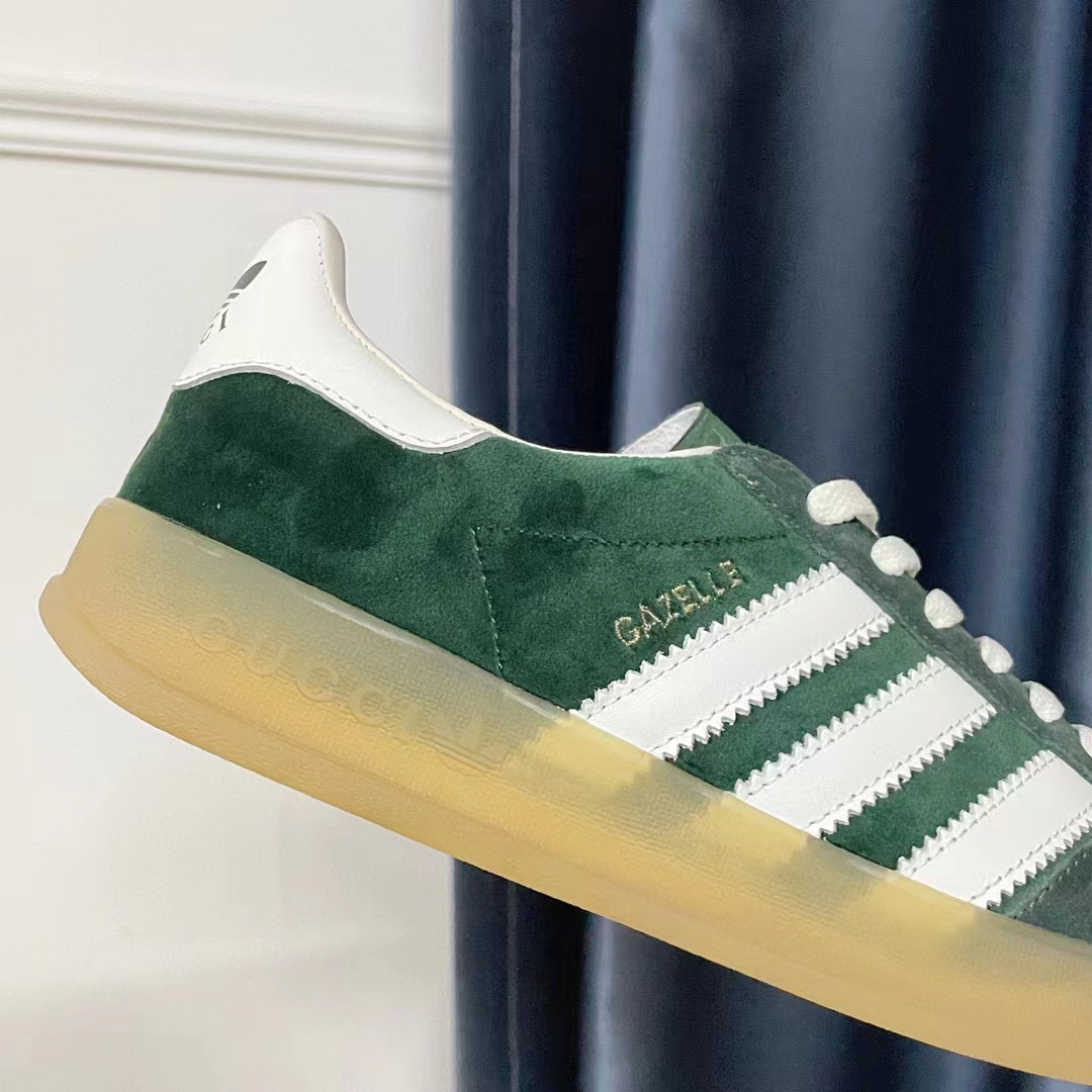 Gucci Unisex Adidas x Gucci Gazelle Sneaker Green Suede Trefoil Embossed