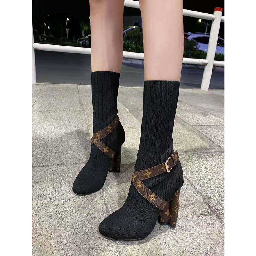 Louis Vuitton LV Women LV Silhouette Ankle Boot in Textile and Monogram Canvas-Black