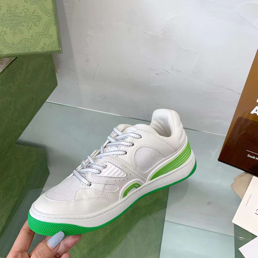 Gucci Unisex Basket Sneaker White Demetra Beige GG Supreme Canvas Low 3.3 Cm Heel