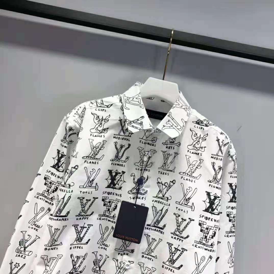Louis Vuitton Women Placed Graphic Shirt LV Cartoons Cotton Regular Fit-White