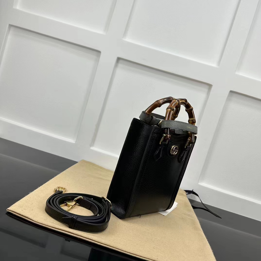 Gucci GG Women Gucci Diana Mini Tote Bag Double G Black Leather