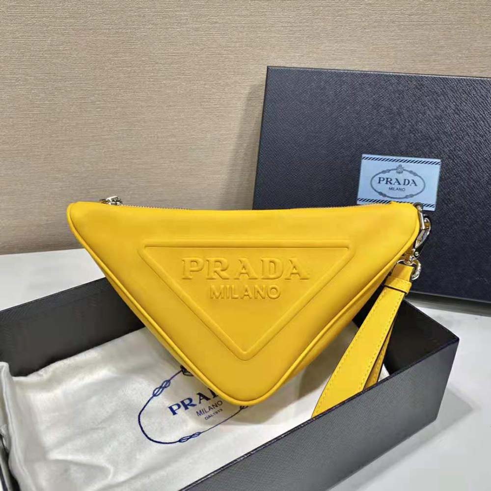 Prada Women Leather Triangle Leather Pouch-Yellow