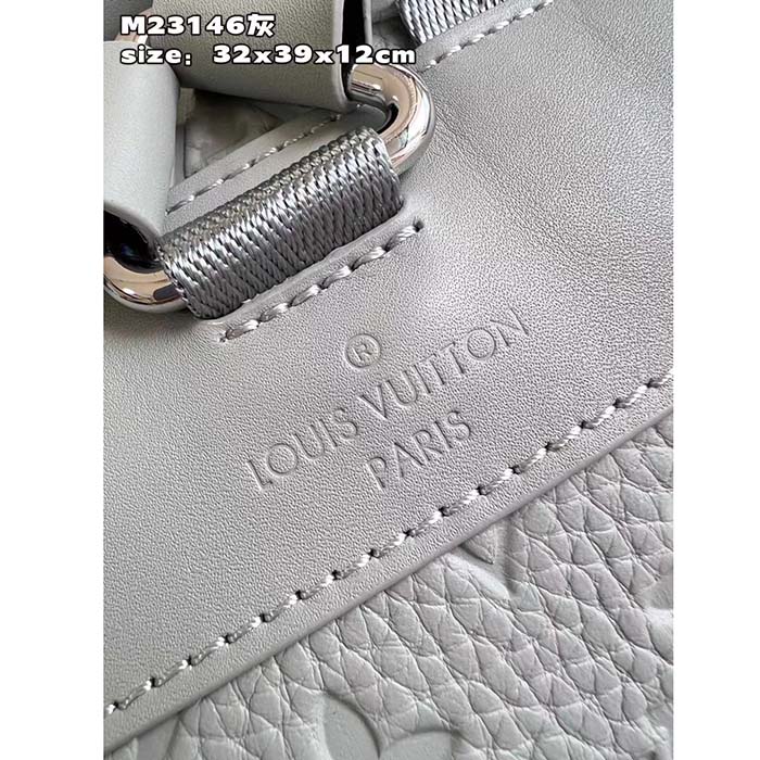 Louis Vuitton LV Unisex Christopher MM Backpack Mineral Gray Embossed Taurillon Monogram Cowhide Leather