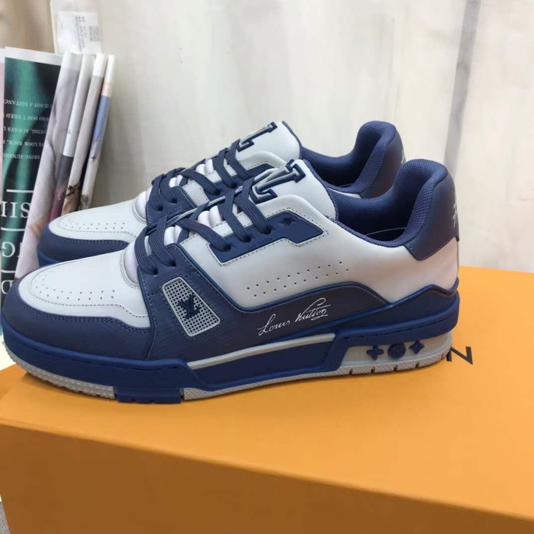 Louis Vuitton Unisex LV Trainer Sneaker Navy Blue Epi Calf Leather Rubber Outsole #54