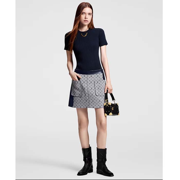 Louis Vuitton Women LV Ribbed Knit Top Wool Cashmere Dark Blue 1AFFRR