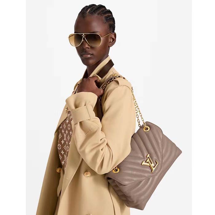 Louis Vuitton LV Women New Wave Chain Bag GM Dark Taupe Quilted Smooth Calf Leather