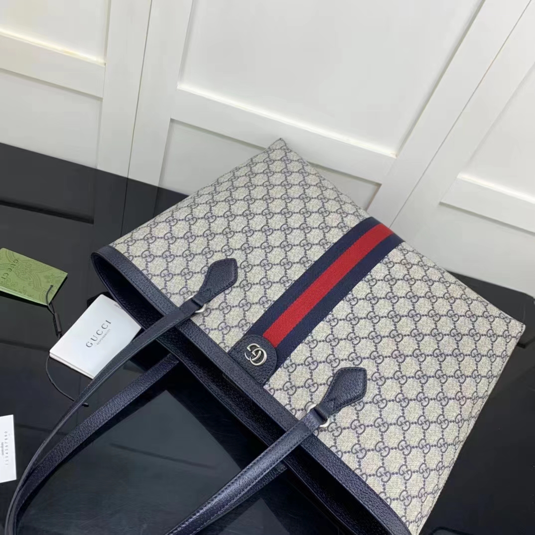 Gucci GG Unisex Ophidia Medium GG Tote Bag Beige Blue Supreme Canvas