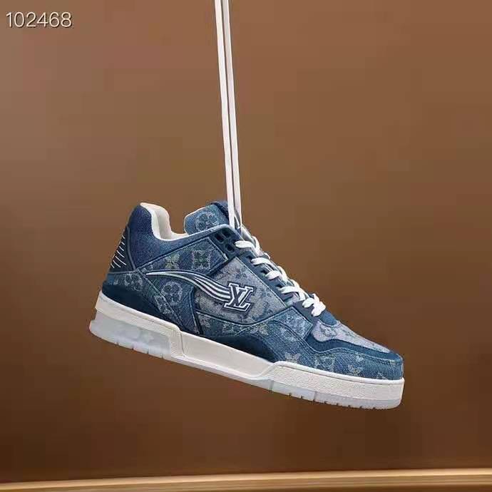 Louis Vuitton Unisex LV Trainer Sneaker Blue Monogram Denim Flowers Rubber LV Initials