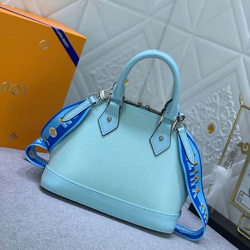 Louis Vuitton LV Women Alma BB Handbag Turquoise Blue Epi Grained Cowhide Leather