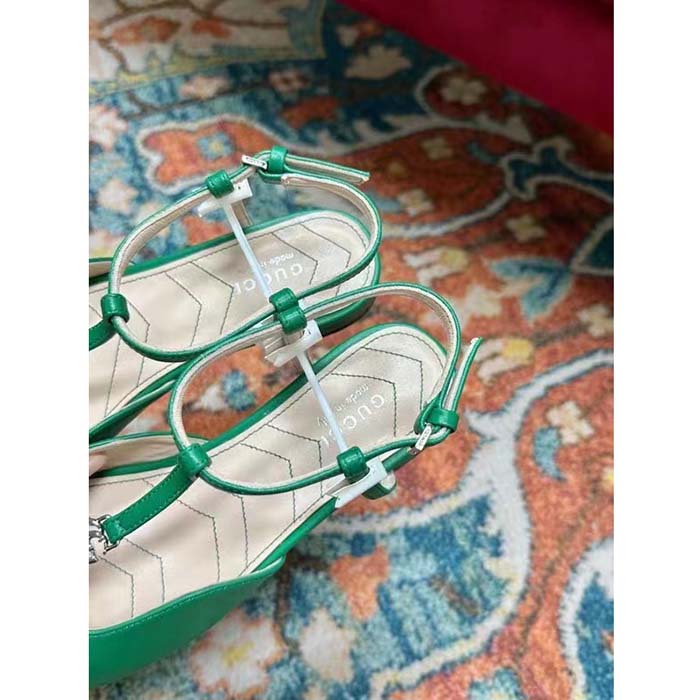 Gucci Women GG Double G Ballet Flat Light Green Leather Square Toe 1.5 CM Heel