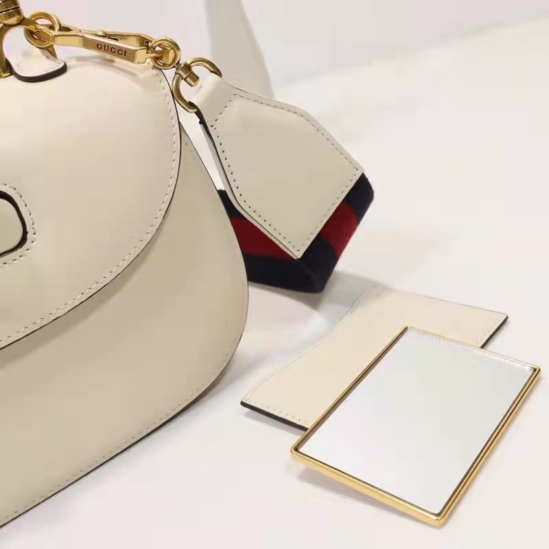 Gucci Women GG Small Top Handle Bag Bamboo White Leather