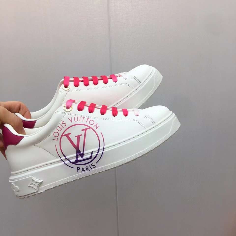 Louis Vuitton Unisex LV Time Out Sneaker Fuchsia Pink Printed Calf Leather Rubber Circle