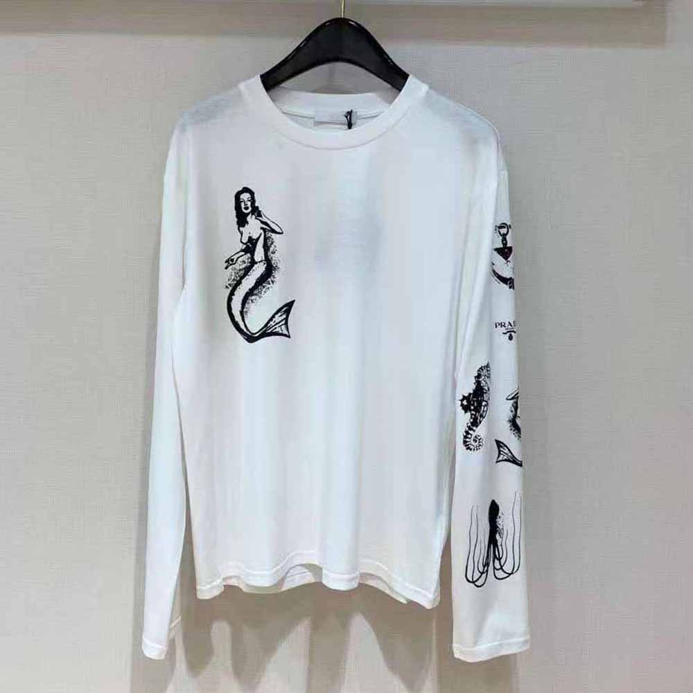 Prada Women Printed Cotton T-shirt with the Lettering Logo-White