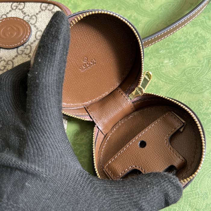 Gucci Unisex Mini Bag Interlocking G Beige Ebony GG Supreme Canvas Brown Leather