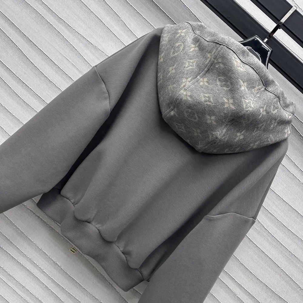 Louis Vuitton Women Monogram Accent Knit Hoodie-Grey 1AGCI2