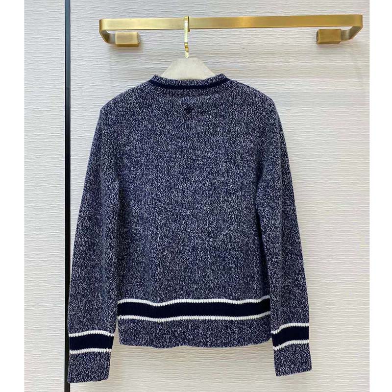 Dior Women V-Neck Sweater Blue and Gray Cashmere and Wool