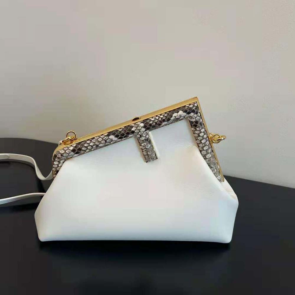 Fendi Women First Small White Leather Bag with Exotic Details