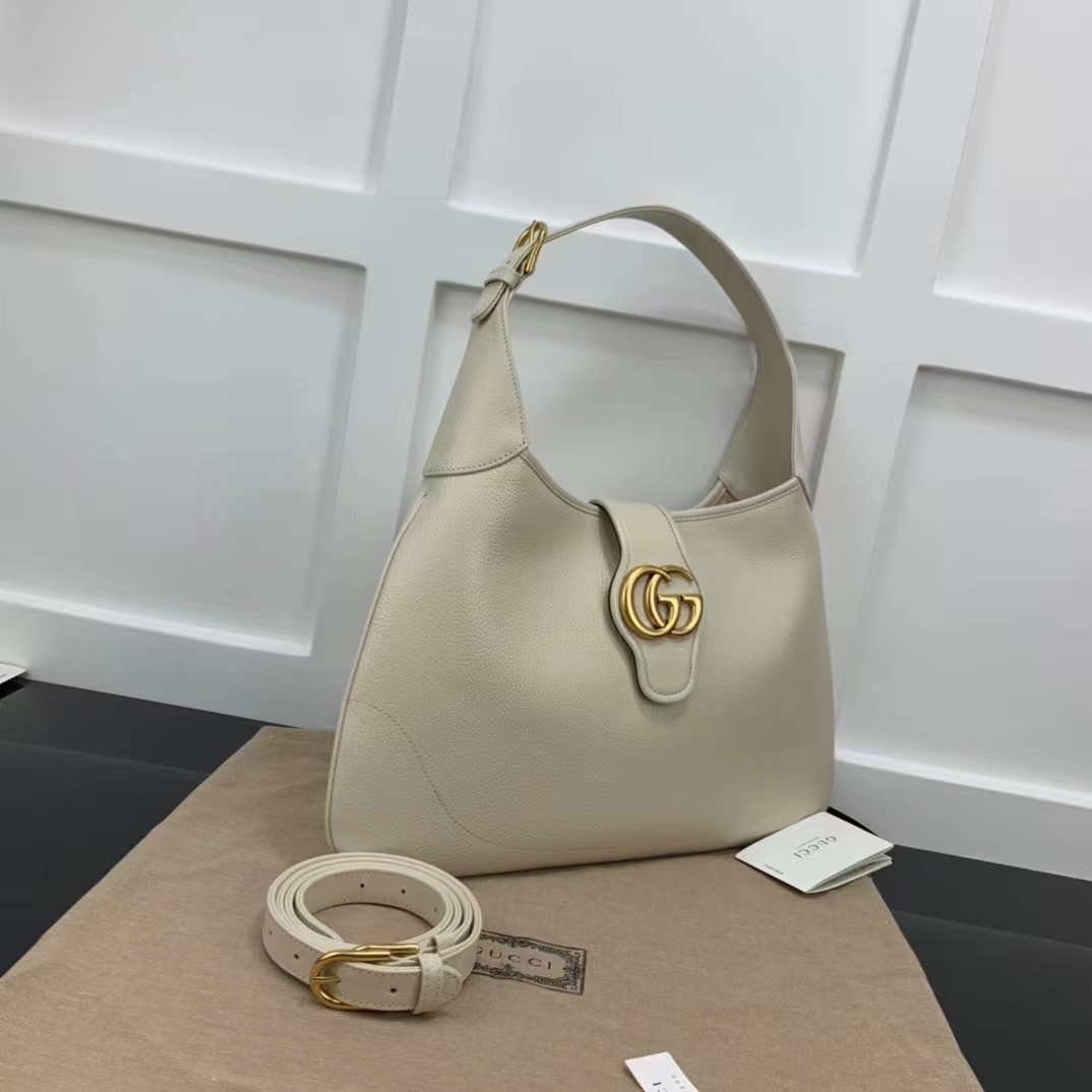 Gucci Women GG Aphrodite Medium Shoulder Bag White Soft Leather Double G