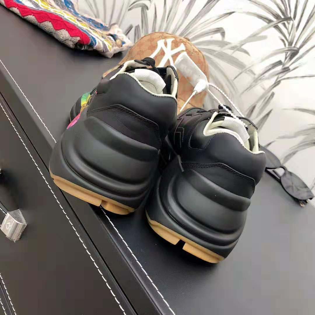 Gucci Unisex Rhyton Gucci Logo Leather Sneaker-Black