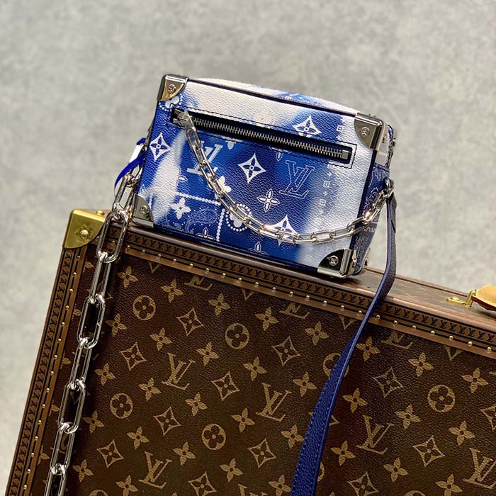 Louis Vuitton LV Unisex Mini Soft Trunk Bag Blue Monogram Bandana Leather