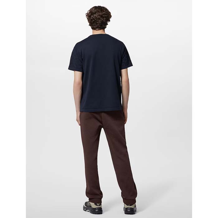 Louis Vuitton LV Men Short-Sleeved Cotton Crewneck Regular Fit Embossed Jacquard Monogram Navy Blue