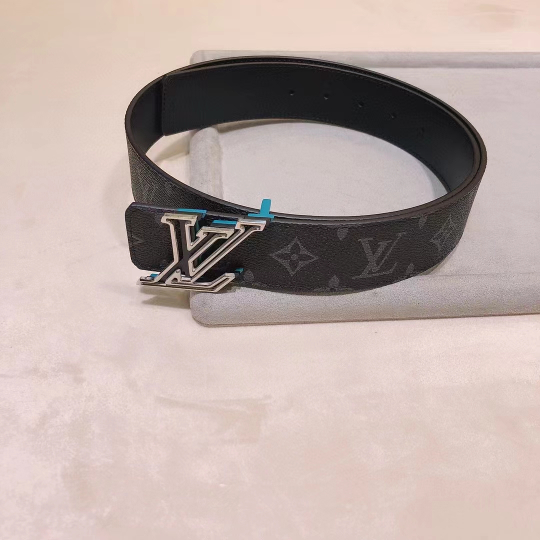 Louis Vuitton Unisex LV Speed 40mm Reversible Belt Turquoise Blue Monogram Eclipse Coated Canvas Leather