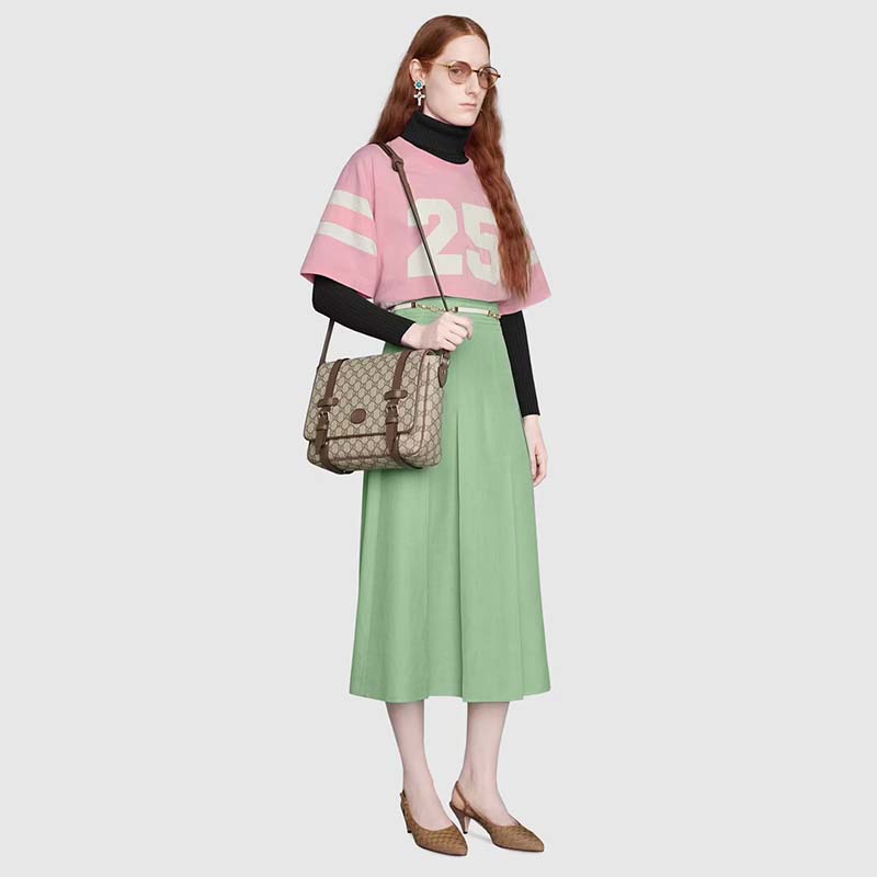 Gucci Unisex GG Messenger Bag Beige Ebony GG Supreme Canvas Leather