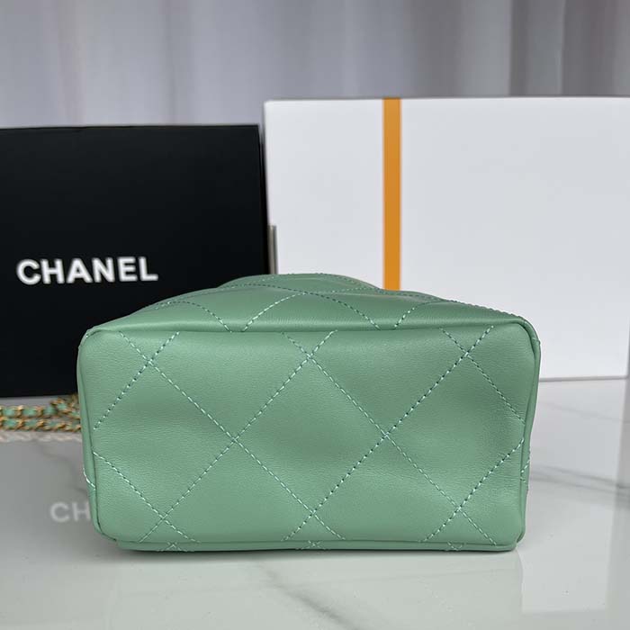 Chanel Women CC Small Bucket Bag Lambskin Resin Gold-Tone Metal Light Green