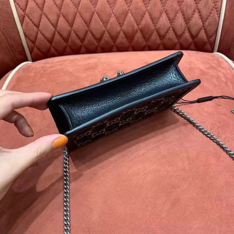 Gucci Women Dionysus Small GG Shoulder Bag Black GG Denim Jacquard Leather