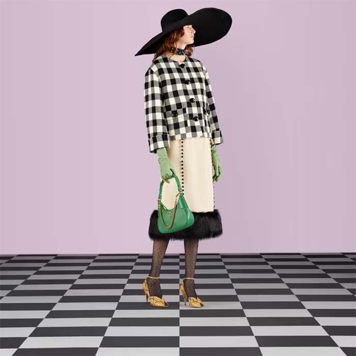 Gucci Women GG Aphrodite Small Shoulder Bag Green Soft Leather Double G