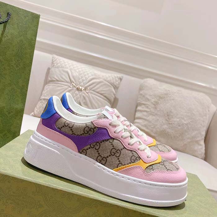 Gucci Unisex GG Sneaker Beige Ebony GG Supreme Canvas Mid Heel 5.6 Cm Heel