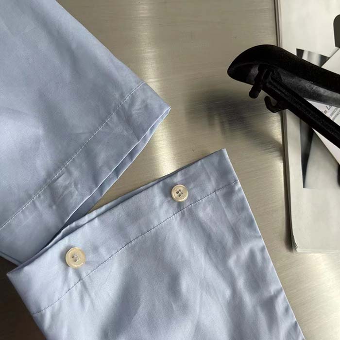 Gucci Women Cotton Poplin Embroidery Light Blue Piece Dyed Point Collar Detachable Sleeves