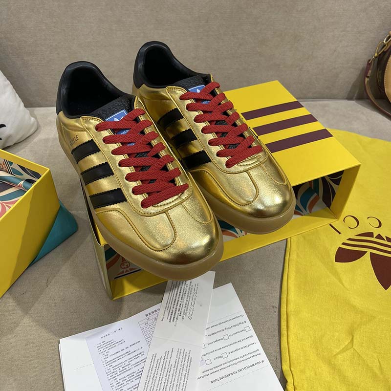 Gucci Unisex Adidas x Gucci Gazelle Sneaker Metallic Gold Leather Low 3.3 Cm Heel