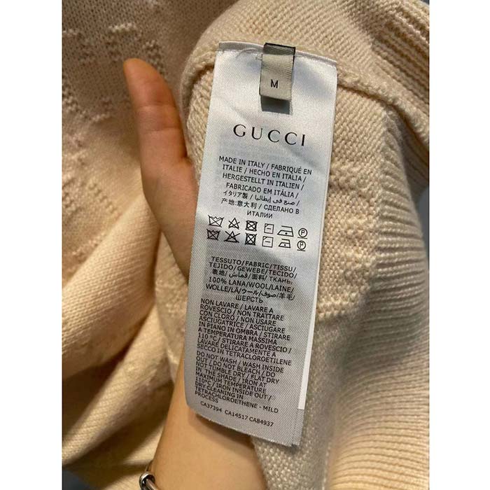 Gucci Women GG Wool Sweater Cream Crewneck Dropped Shoulder Long Sleeves