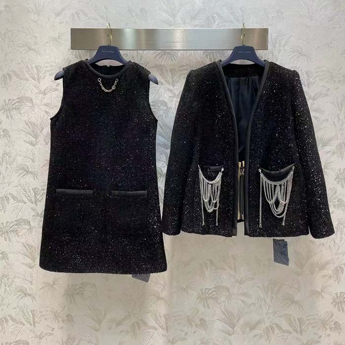 Louis Vuitton LV Women Scuba Trim Tweed Jacket Wool Black Regular Fit