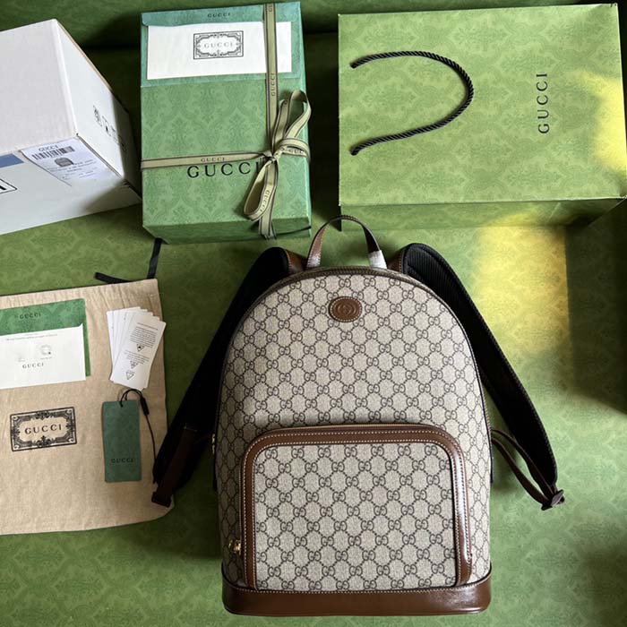 Gucci Unisex Backpack Interlocking G Beige Ebony GG Supreme Canvas