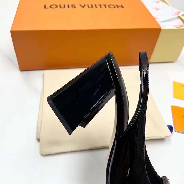 Louis Vuitton LV Women Shake Slingback Pump Black Patent Calf Leather Lambskin 9.5 Cm Heel