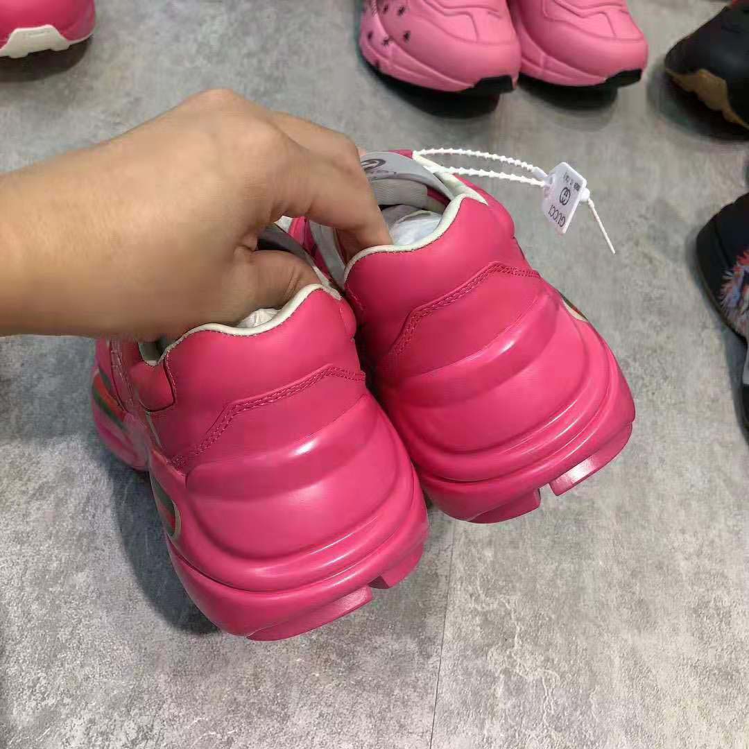 Gucci Women Rhyton Gucci Logo Leather Sneaker-Rose