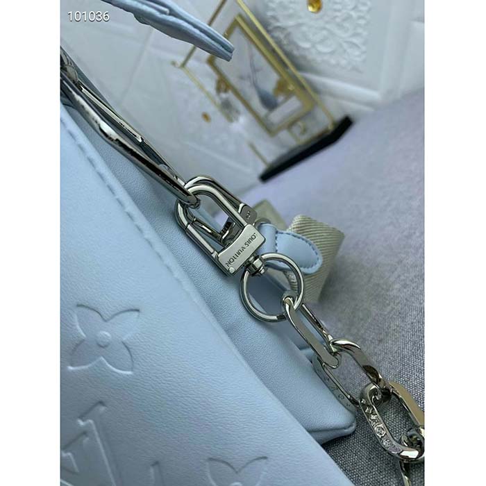 Louis Vuitton LV Women Coussin PM Handbag Ice Blue Lambskin Cowhide Leather Zip Closure