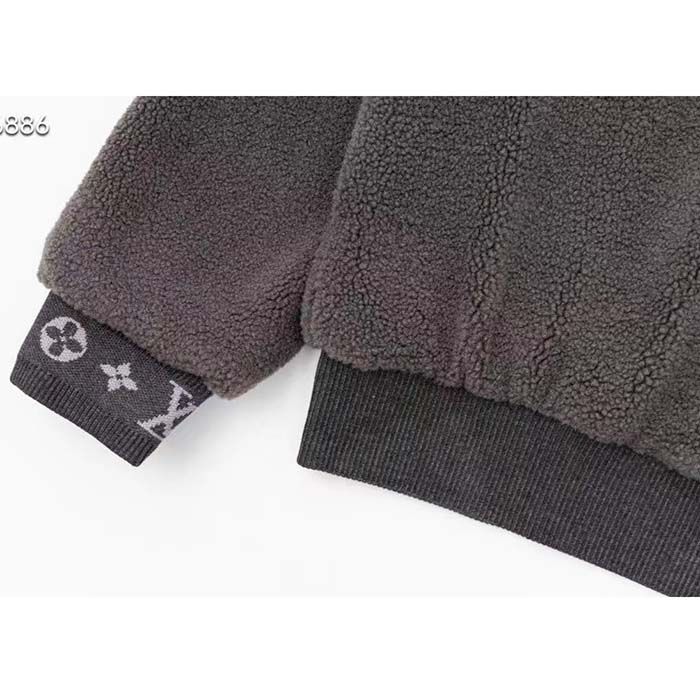 Louis Vuitton Men LV Fleece Blouson Regular Fit Front Zipped Closure Volcanic Ash